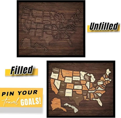 🔥Wooden USA Travel Map Puzzle – Turn Every Trip Into a Memory🧩