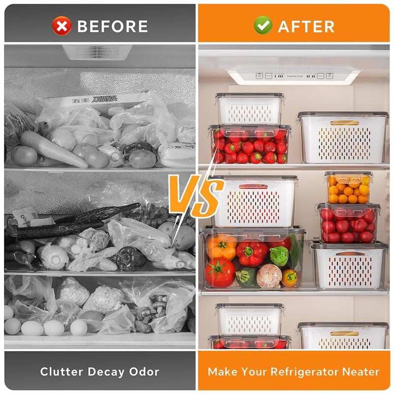 🥗Household transparent plastic food storage box-Including drain basket