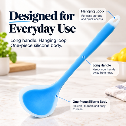 🍳✨ 2-in-1 Silicone Scraper Spoon 🥄💙 Flexible Edge for Easy Scooping, Mixing & Scraping 🧁🍯 Non-Scratch Kitchen Spatula 🍲🌈 5 Colors Available