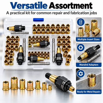 🔩50-Piece Rivet Nut Installation Kit – Threaded Insert Tool Set for Metal Repair