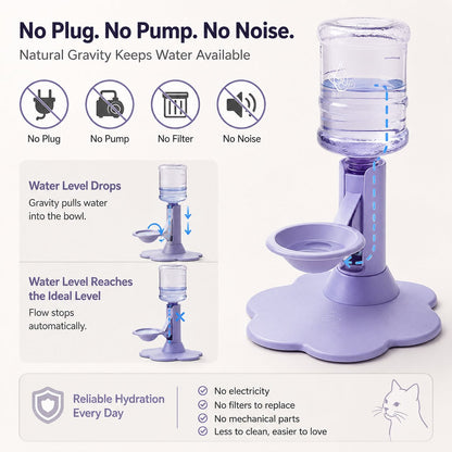 ✨ Gravity Cat Water Dispenser 🐱Cordless Raised Pet Water Bowl Anti-Spill ⚡No Electricity Needed