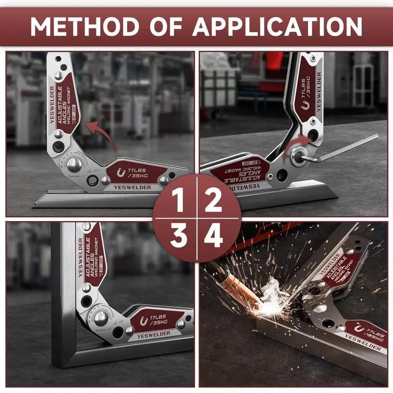 Four-step use of adjustable magnetic welding holder