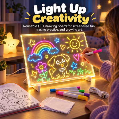 🌈✨ Magic LED Light-Up Drawing Board 🎨💡 Reusable Glow Art Kit for Kids 🖍️🌟 Colorful Doodle & Tracing Board 🎁🎄 Fun Creative Gift for Boys & Girls