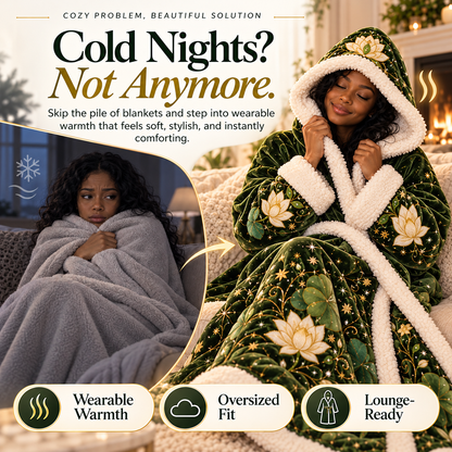 🐸👑✨ Enchanted Princess Heated Hooded Blanket 💚🌸 Ultra-Soft Sherpa Lined Wearable Blanket 🔥❄️ Full-Body Cozy Warmth for Cold Nights 🎁