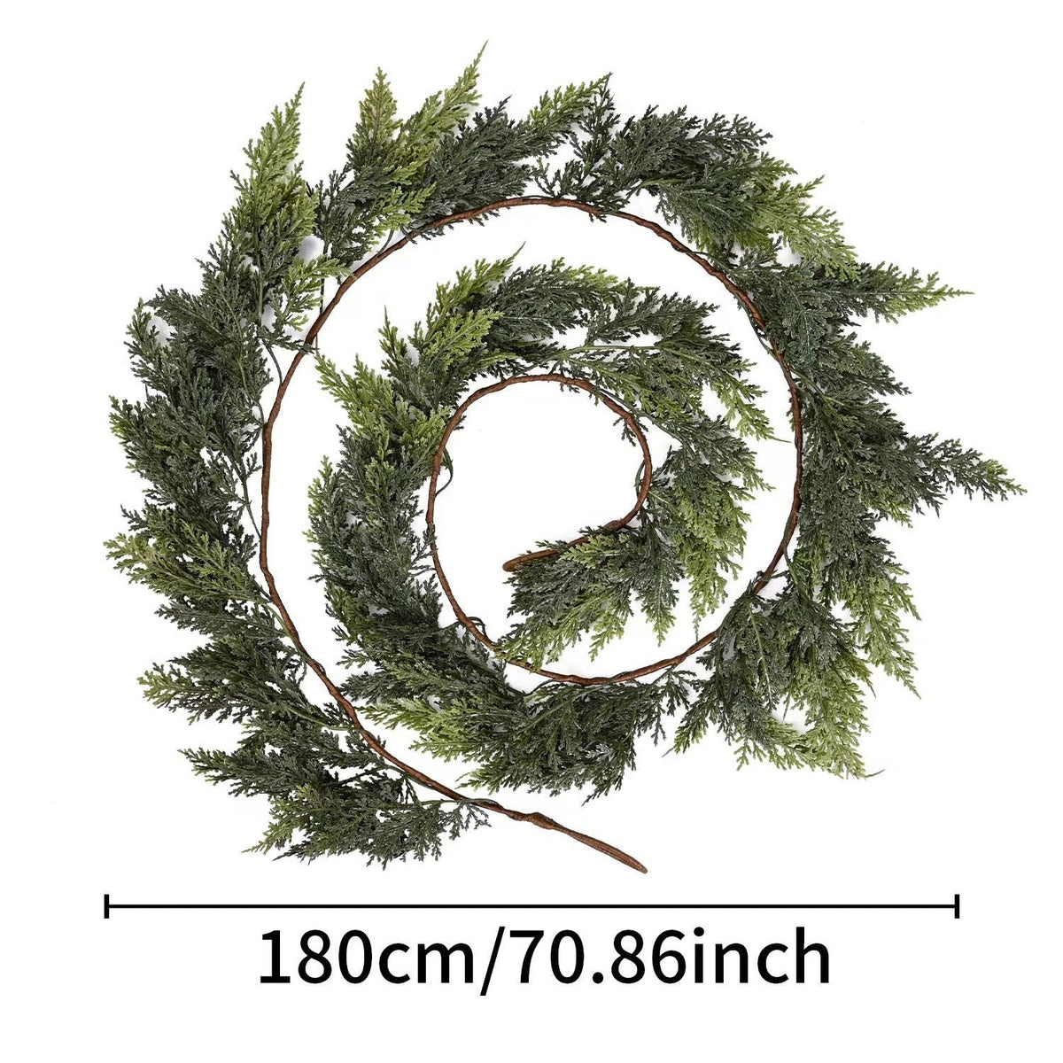 Artificial cedar garland shown at approximately 180 cm or 70.86 inches long