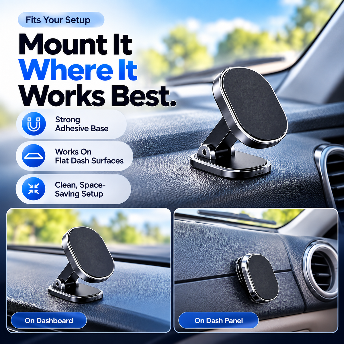 📱🚗 Foldable 360° Magnetic Car Phone Mount – Compact Multi-Angle Holder 🧲