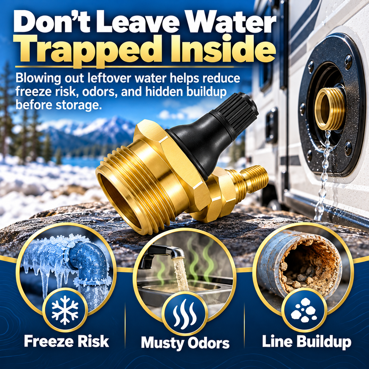 🚐🔧 Brass RV Water Line Blow-Out Plugs with Valve