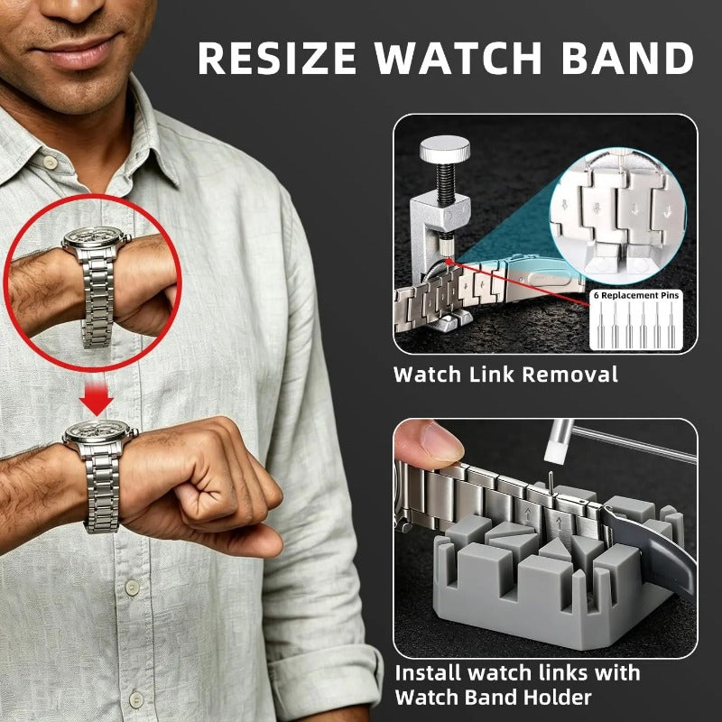 Watch bracelet resizing tools and holder