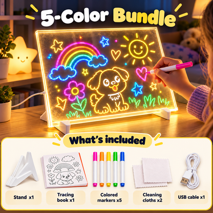 🌈✨ Magic LED Light-Up Drawing Board 🎨💡 Reusable Glow Art Kit for Kids 🖍️🌟 Colorful Doodle & Tracing Board 🎁🎄 Fun Creative Gift for Boys & Girls