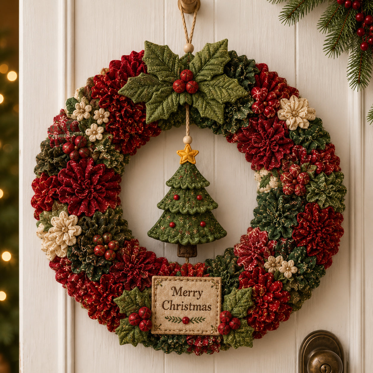 🧵🎄DIY Christmas Fabric Poke-Art Wreath Kit – Handmade Holiday Door Décor