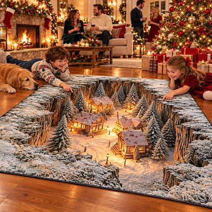 ☘️✨Optical Illusion Christmas Scene Rug | Bring A Hidden Winter Village✨✨