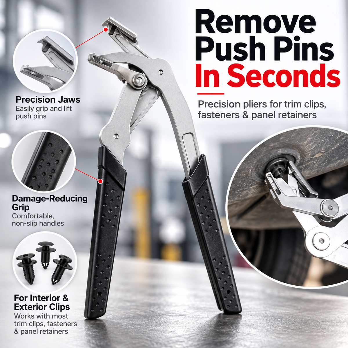 🔥 Professional Push Pin Removal Pliers 🔧🚗 | Heavy-Duty Automotive Trim Clip & Fastener Remover 💪✨ | Easy Grip, Quick Removal 🛠️ | Black & Red