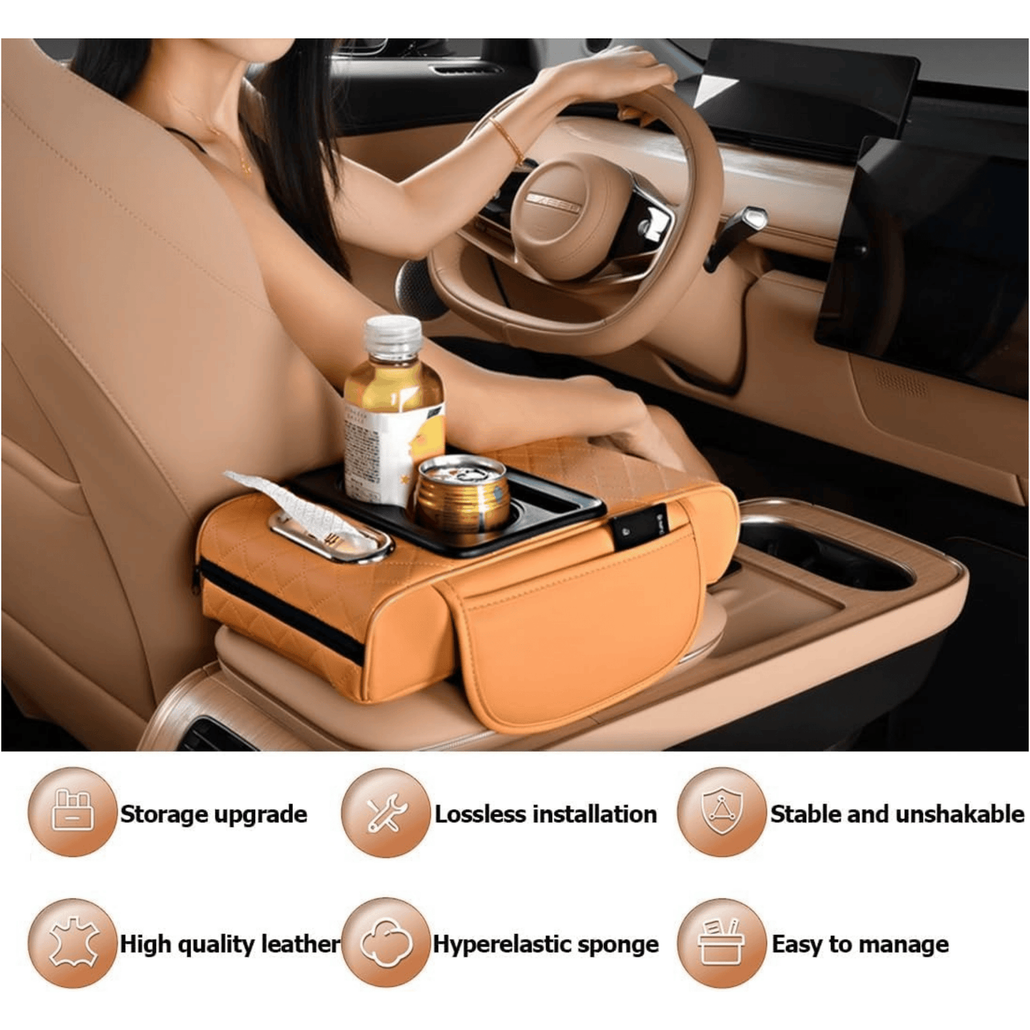 🚗✨4-in-1 Car Armrest Storage Organizer – Cup Holder, Phone Stand & Center Console Storage Bag