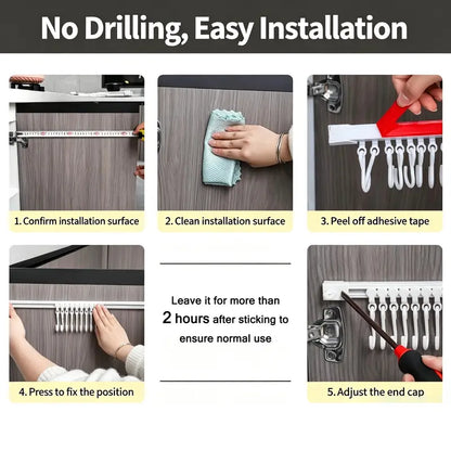 Multifunctional Slide Rail Hooks-No Punching Hooks for Bathroom,Bedroom,Office,Wall and Door