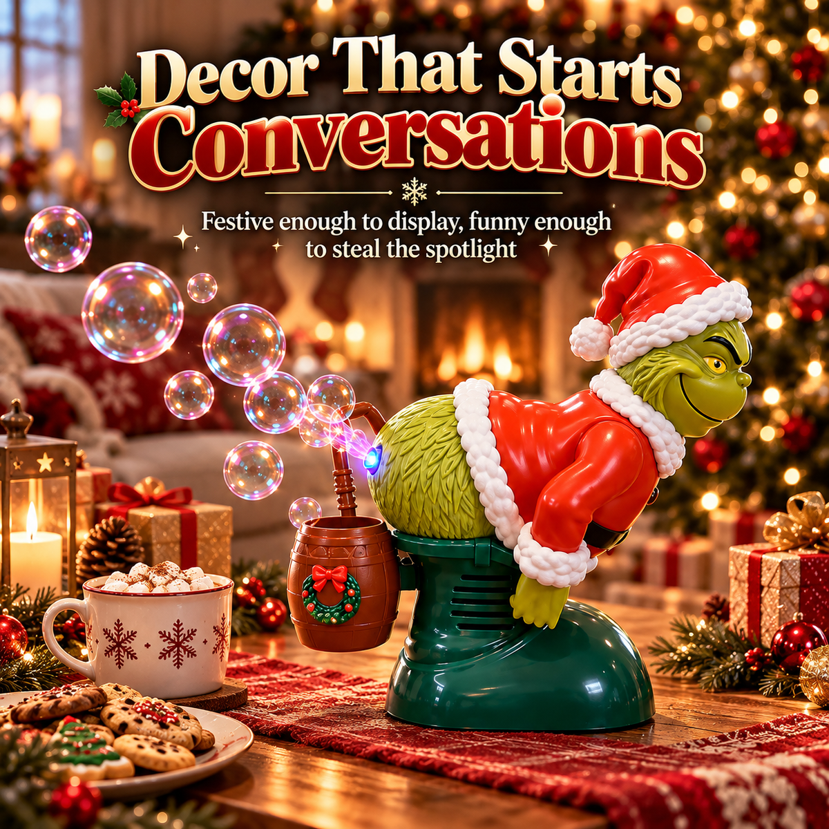🎄💚 Funny Christmas Green Character Bubble Machine 🎅🫧✨ LED Light-Up Holiday Bubble Blower 🎁😂 Festive Party Decoration & Unique Christmas Gift