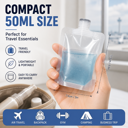 12 Counts Reusable Plastic Pouches — Versatile Liquid Carriers for Travel, Picnics & Outings