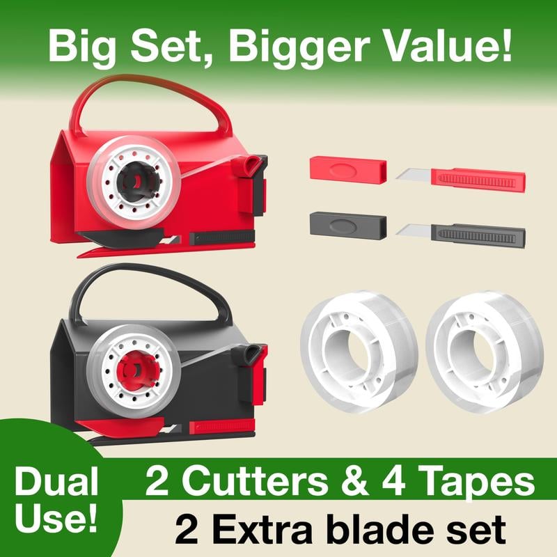 🎄FREE SHIPPING🎄Wrapping Paper Cutter(2-Pack) & Tape Dispenser Dual Use with 4 Tapes，2 Replace Blades Kit