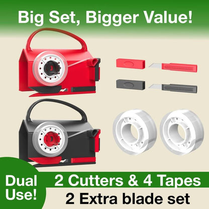 🎄FREE SHIPPING🎄Wrapping Paper Cutter(2-Pack) & Tape Dispenser Dual Use with 4 Tapes，2 Replace Blades Kit