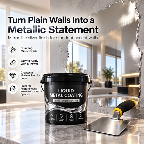 ✨ Liquid Metal Mirror Finish Wall Coating | Silver & Gold Metallic Wall Paint, Luxury Reflective Accent Finish, 1kg Trowel-Apply Interior Decor 🏡