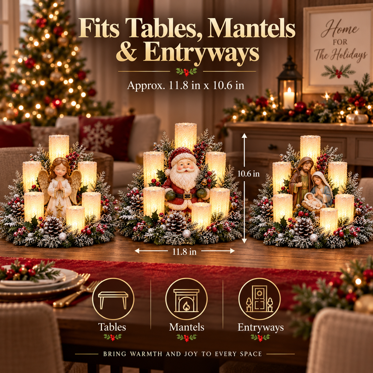 Christmas Lighted Centerpiece with Flameless Candle Glow