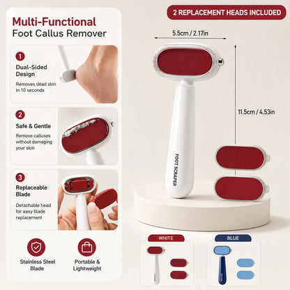 🦶Dual‑Sided Foot Callus Remover, Replaceable Stainless Steel Blade Foot Scraper