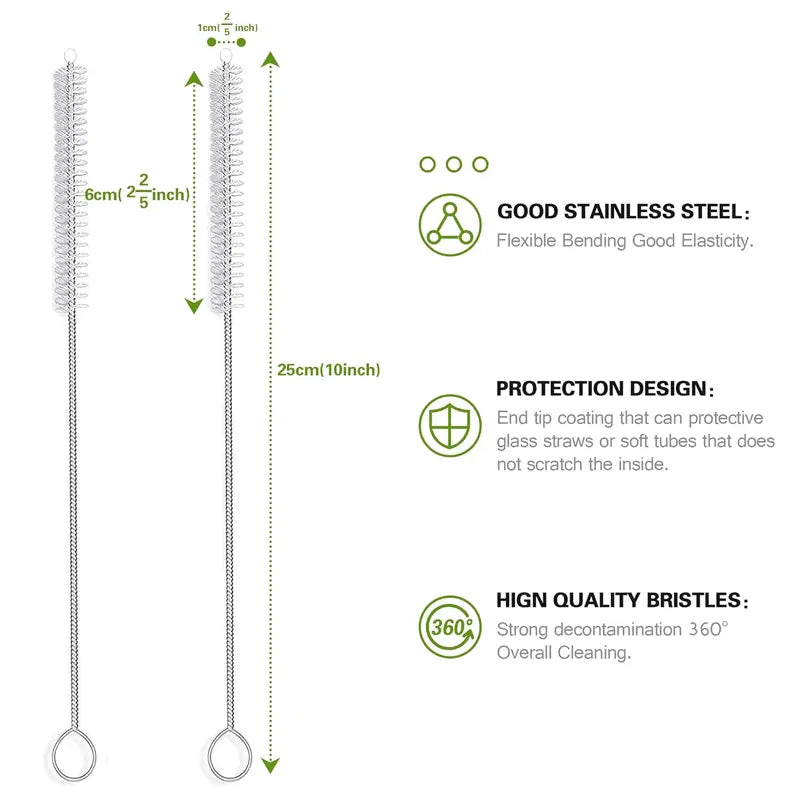 10 Pieces Stainless Steel Straw Cleaner Brush Set (10 & 12 Inch) - Extra Long for Tumbler, Water Bottle, Tubes, Sippy Cup