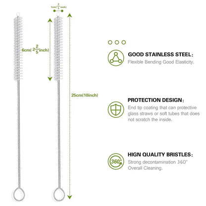 10 Pieces Stainless Steel Straw Cleaner Brush Set (10 & 12 Inch) - Extra Long for Tumbler, Water Bottle, Tubes, Sippy Cup