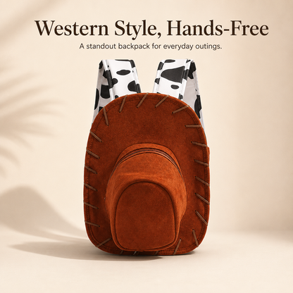 🤠 Western Cowboy Hat Shaped Backpack Cow Print Straps Mini Leather Purse 🎒