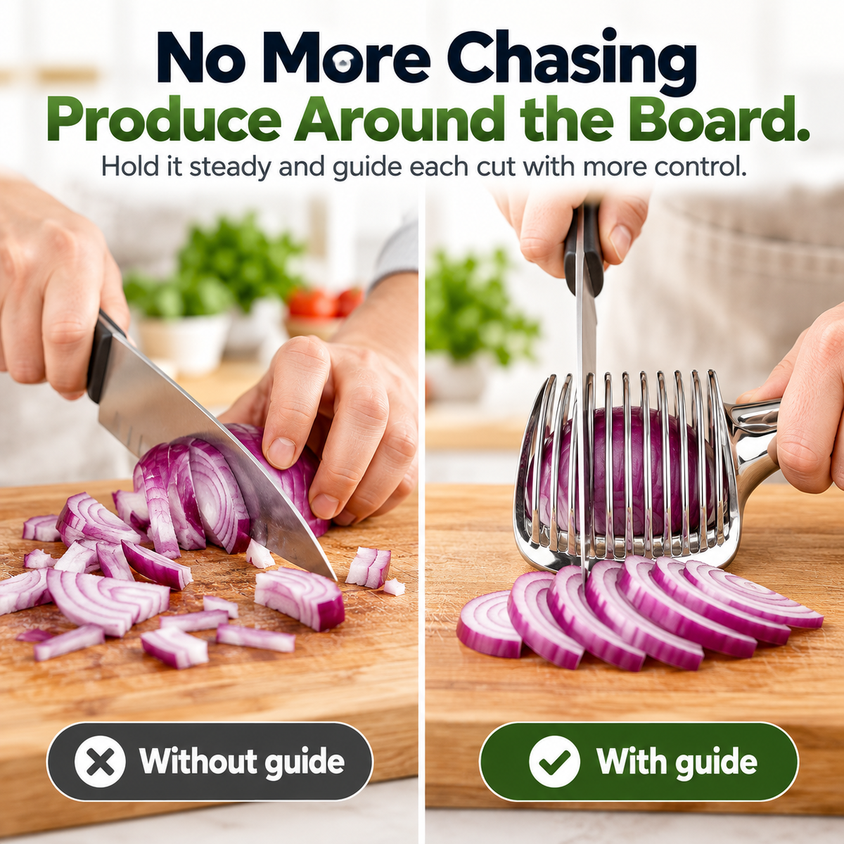 Stainless Steel Onion & Vegetable Slicing Guide – Easy-Grip Food Holder for Even Cuts