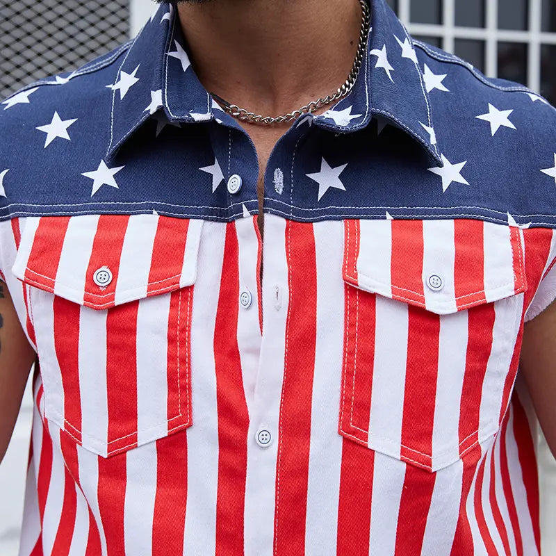 Yuanbang 4th of July Men’s and Women's American Flag Denim Vest - 4th of July Patriotic Casual Sleeveless Jacket