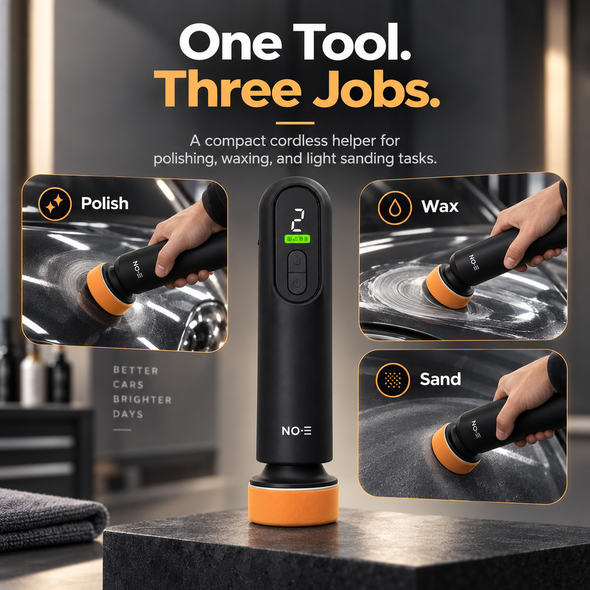 🚗 3-in-1 Cordless Car Polisher – 12,000 RPM Rechargeable Polishing, Waxing & Sanding Tool