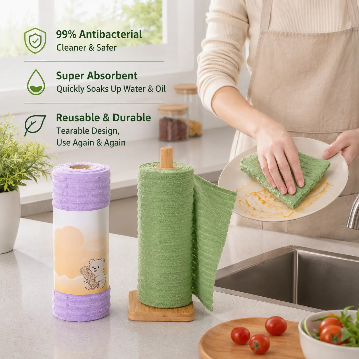 Reusable Cleaning Cloth Roll | Washable, Ultra Absorbent & Multi-Purpose