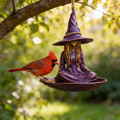 🧙 Enchanting Meditating Witch Bird Feeder | Magical Hanging Garden Decor