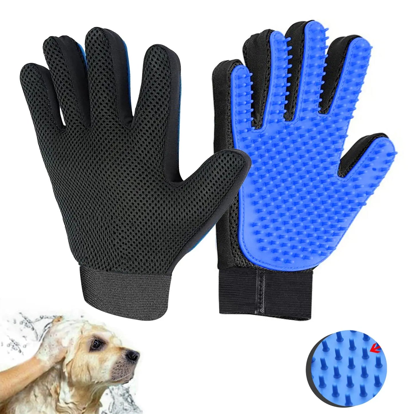 255-Tip Pet Grooming Gloves – Deshedding & Bath Mitts