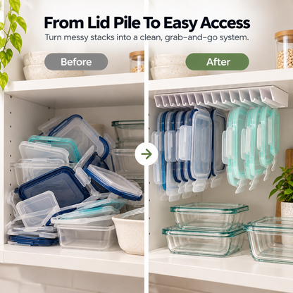 🧺✨ Under-Shelf Food Container Lid Organizer 🍱🤍 | Space-Saving Kitchen Cabinet Storage Rack 🏡🗂️ | Smart Kitchen Organization Solution ✨🥣