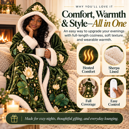🐸👑✨ Enchanted Princess Heated Hooded Blanket 💚🌸 Ultra-Soft Sherpa Lined Wearable Blanket 🔥❄️ Full-Body Cozy Warmth for Cold Nights 🎁