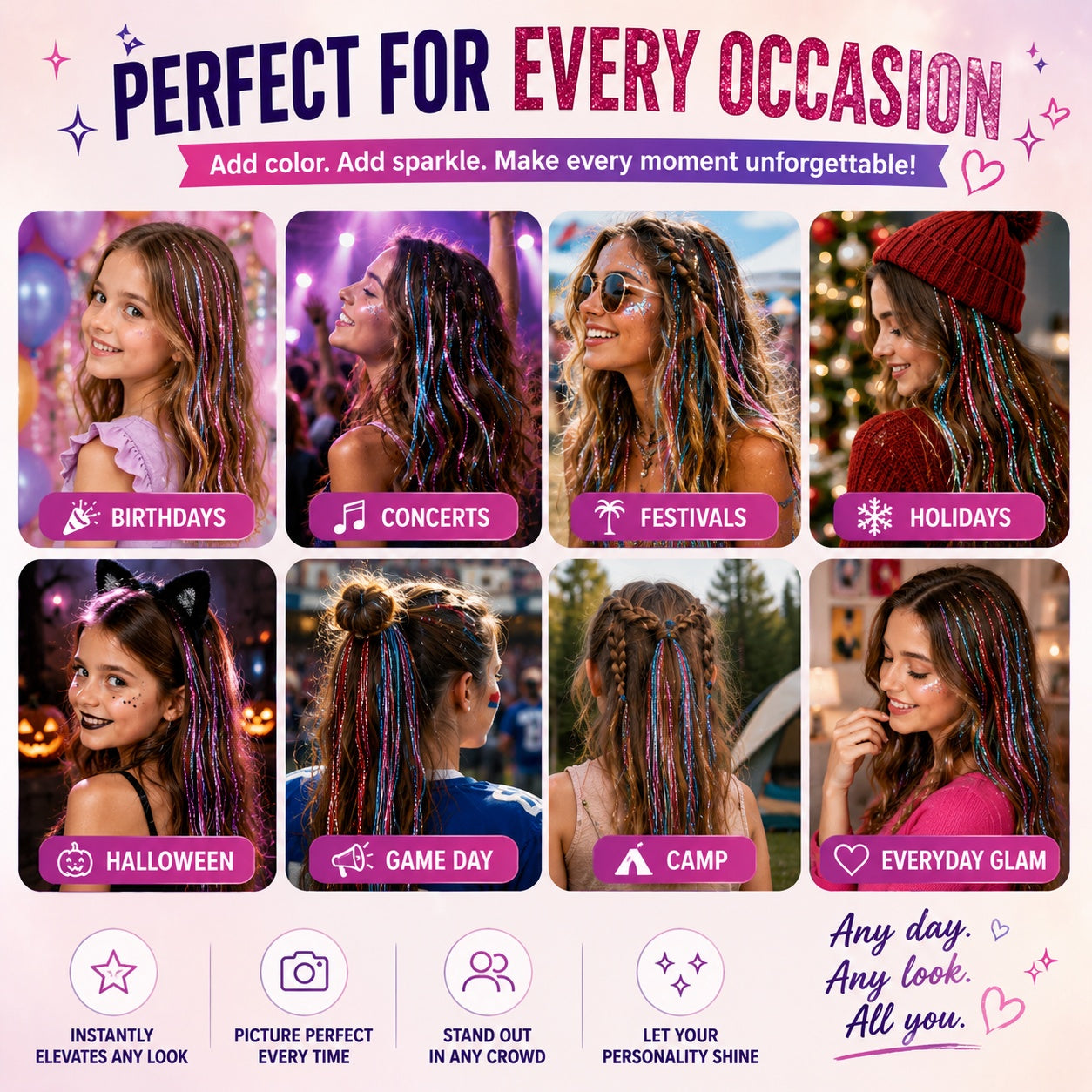 ✨Clip-In Hair Tinsel Extensions – Sparkling Fairy Hair Clips
