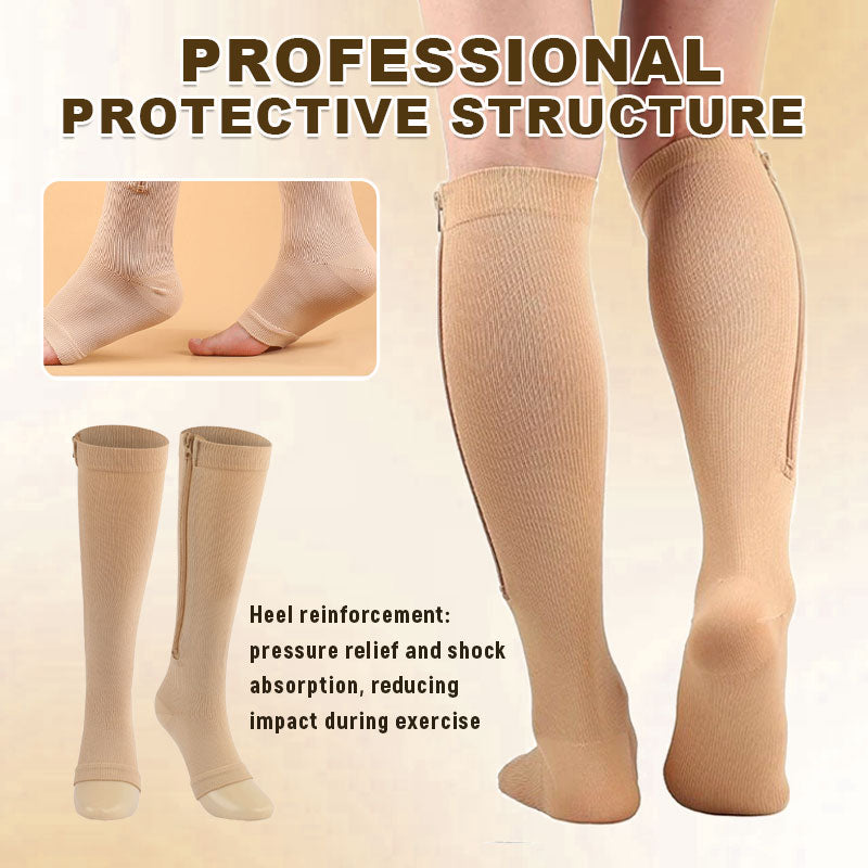 Support sock construction and shaped heel details