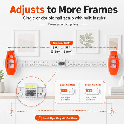 Hang Hero-3-in-1 Picture Hanging Tool, Magnetic Nail Hanger with Level Ruler