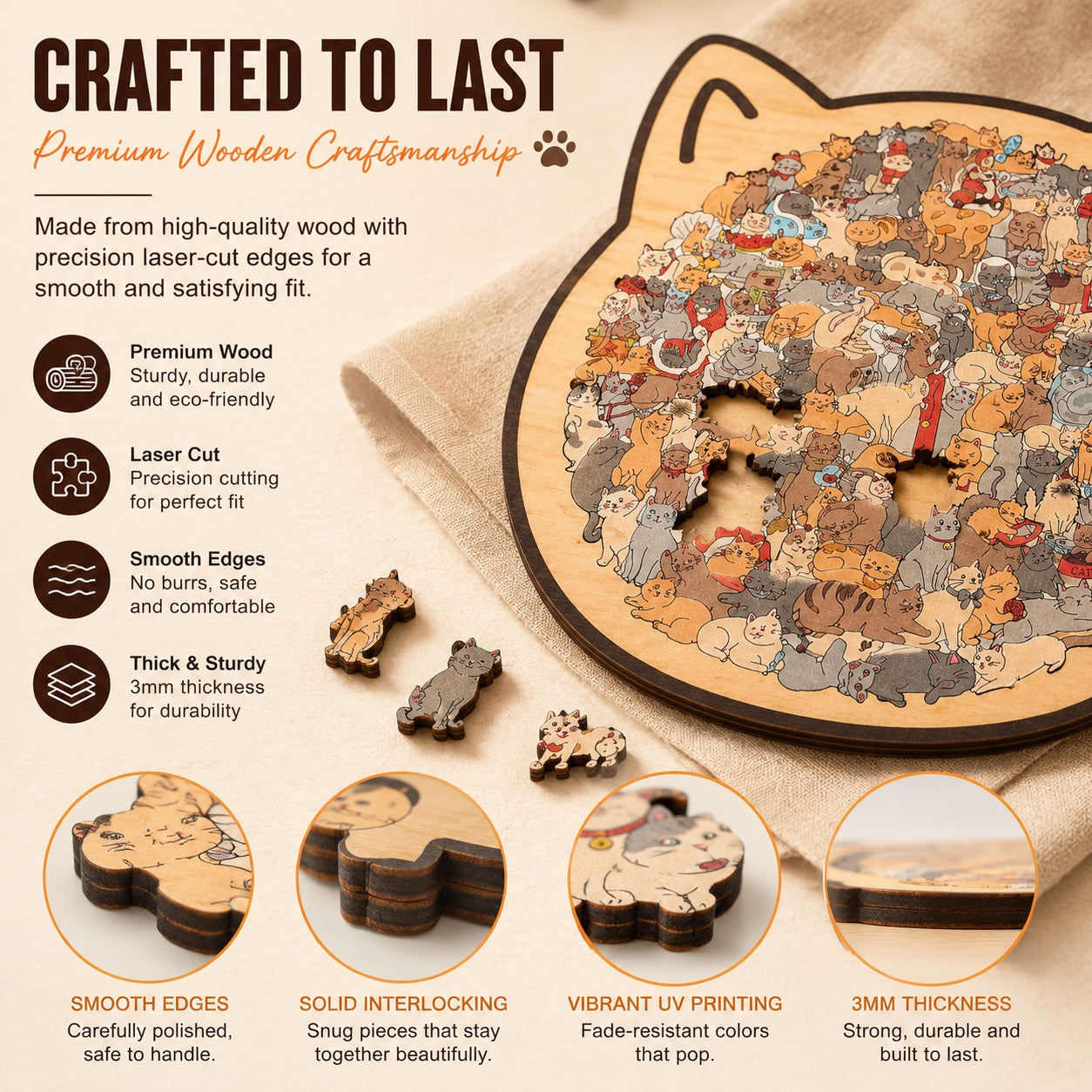 🔥Flash Sale: 50% OFF🎁Every Piece Is a Cat – 135-Piece Wooden Puzzle for Cat Lovers