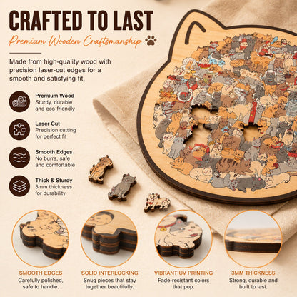 🔥Flash Sale: 50% OFF🎁Every Piece Is a Cat – 135-Piece Wooden Puzzle for Cat Lovers