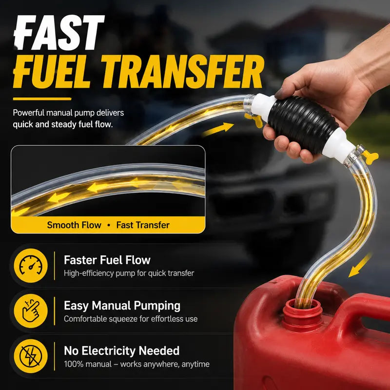 ⛽Manual Siphon Pump Kit with 1M Hose, Rubber Pump Bulb & 2 Hose Clamps, Liquid Transfer Pump for Fuel Water Oil, Car Boat Motorcycle
