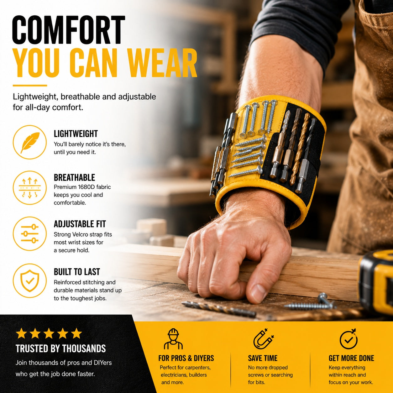 Magnetic Wristband with 9 Strong Magnets | Hands-Free Tool Holder for DIY & Woodworking