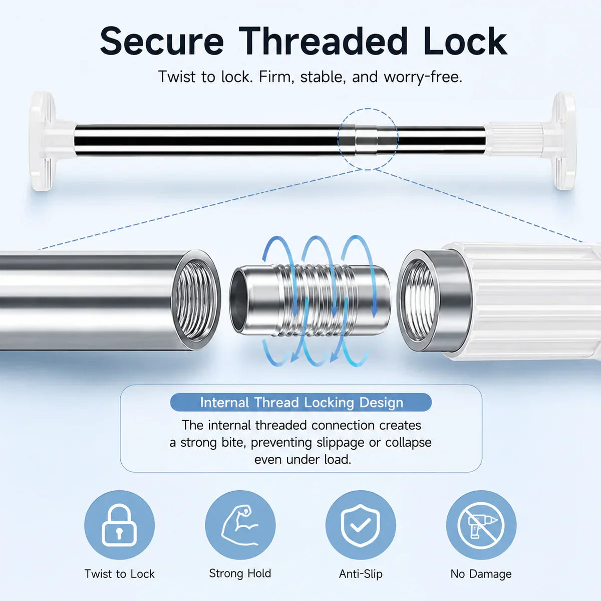 Drill-Free Adjustable Tension Rod – No Drilling, No Damage