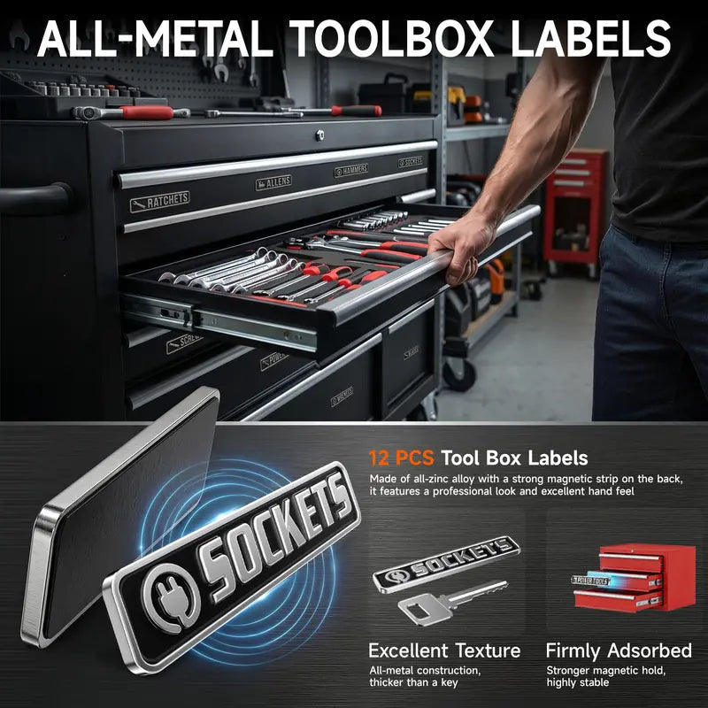 🔧 12-Pack Magnetic Toolbox Labels – Find Your Tools Faster