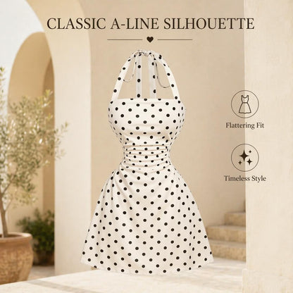 👗Women's Ruched Tie Back Halter Neck A-Line Mini Dress – Sleeveless Casual Summer Dress
