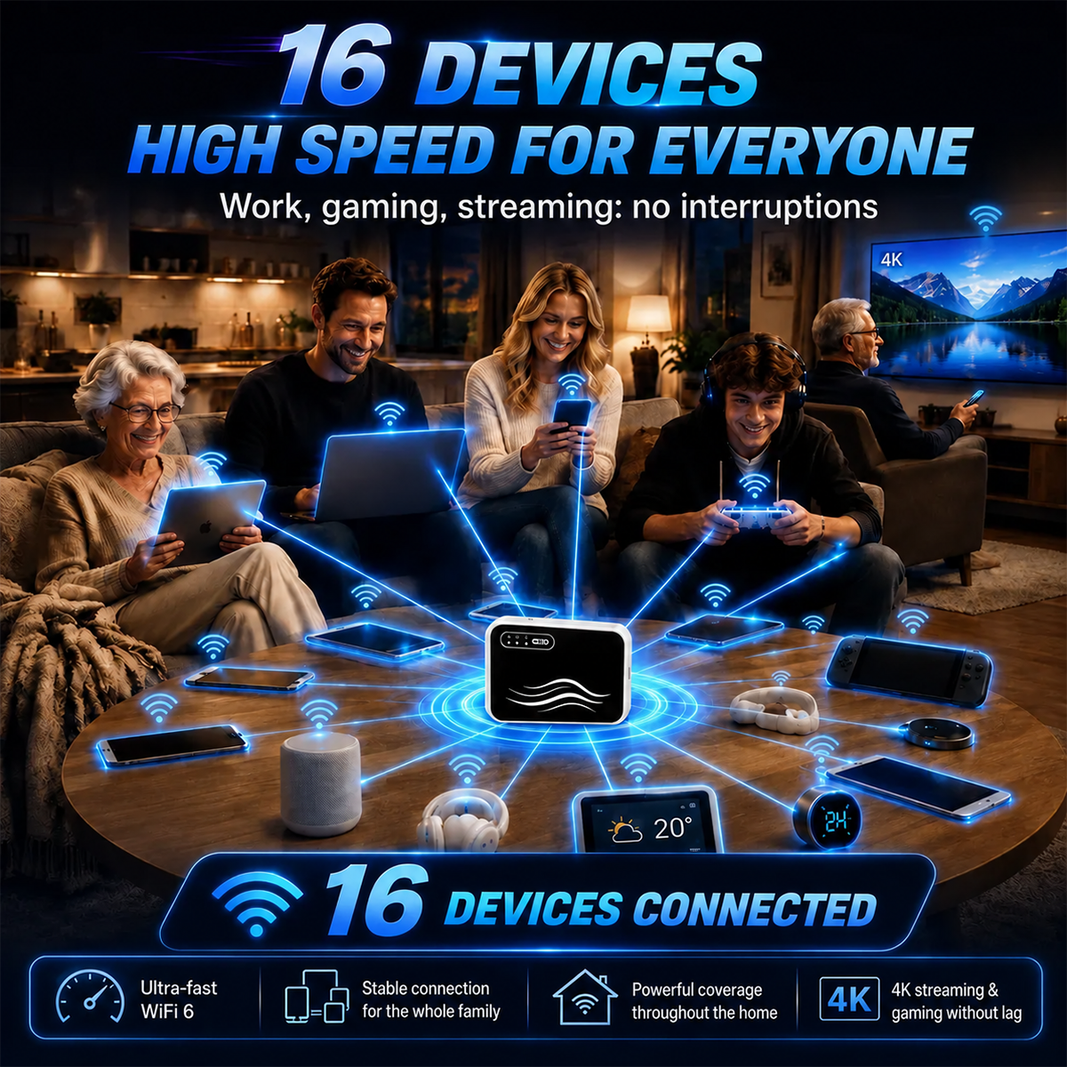 Portable WiFi sharing a connection across multiple devices