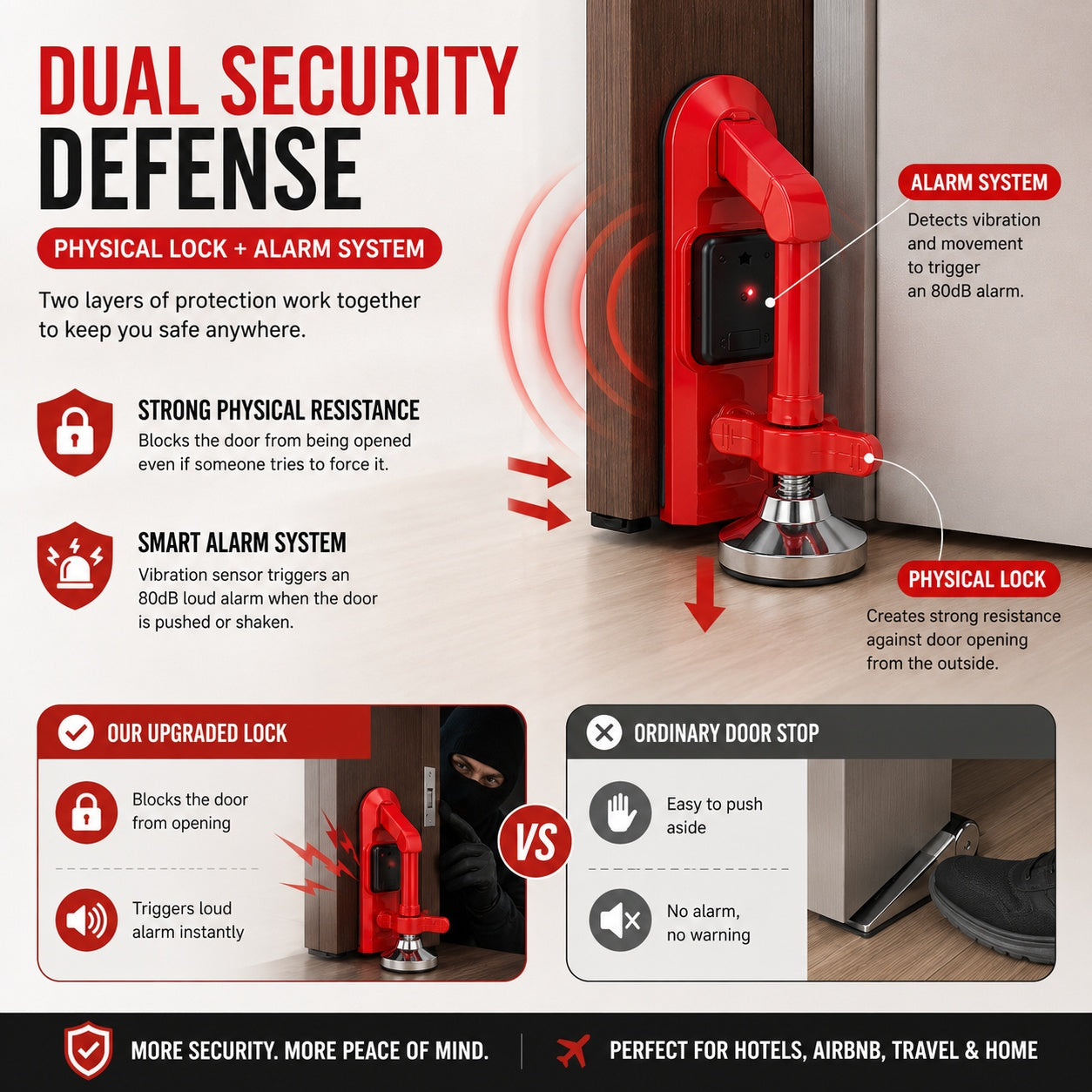Portable Door Lock Alarm – Travel & Home Security Door Stopper