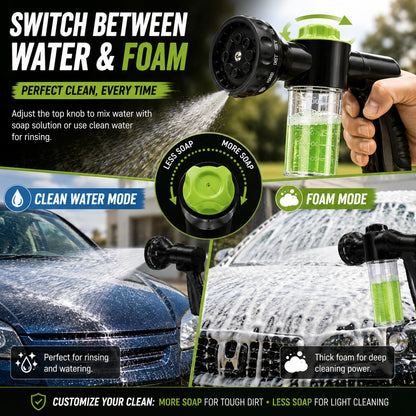 8-Pattern Garden Hose Nozzle with Built-In Soap Dispenser