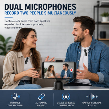 2 Pcs Wireless Lavalier Microphone for iPhone & Android | Plug & Play Dual Mic